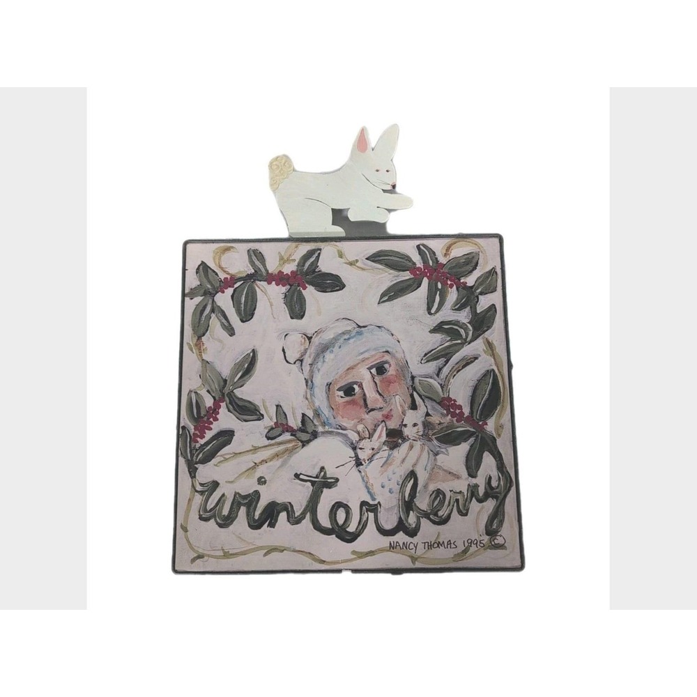 Christmas Nancy Thomas Winterberry Snow Bunnies Metal Wall Plaque w/ Bunny - Picture 1 of 5